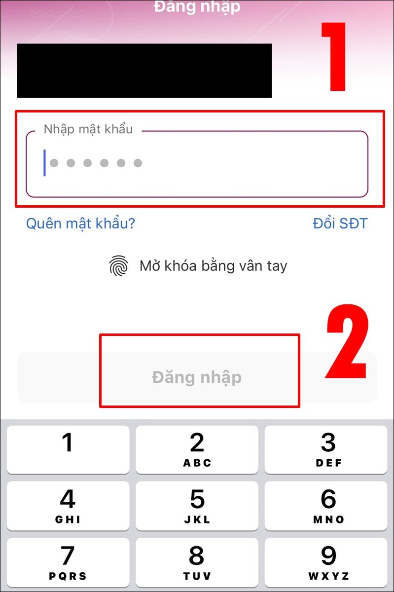 Nhập mật khẩu để đăng nhập v&agrave;o v&iacute; MoMo