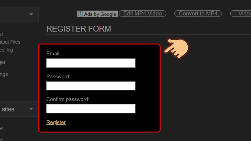 Điền Email, Password, X&aacute;c nhận Password v&agrave;o phần đăng k&yacute; v&agrave; chọn Register