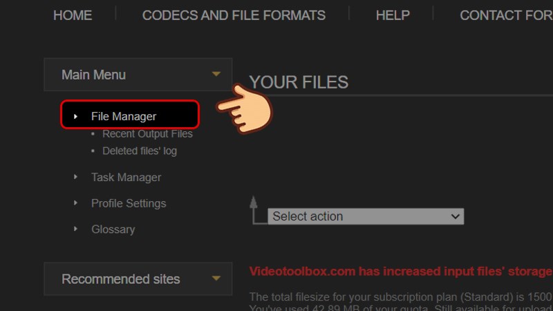 Nhấp v&agrave;o v&agrave;o File Manager để v&agrave;o trang quản l&yacute; file Video