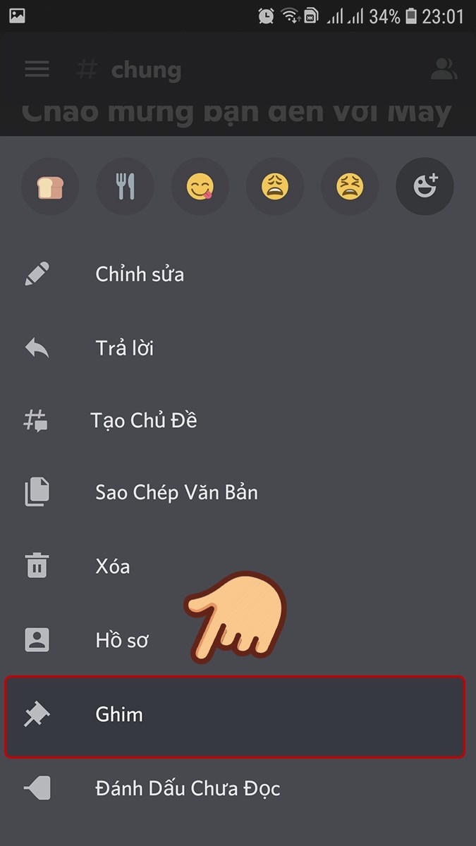 Ở hộp thoại hiện ra chọn Ghim