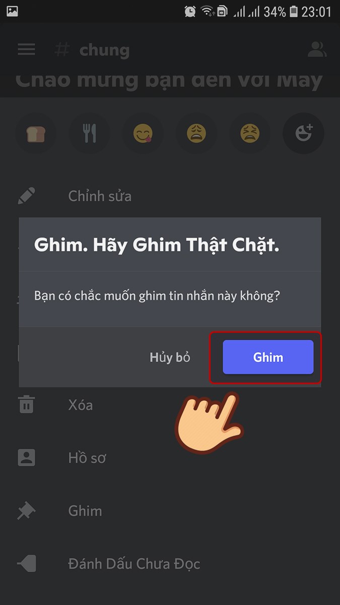 Chọn Ghim lần nữa để x&aacute;c nhận ghim tin nhắn