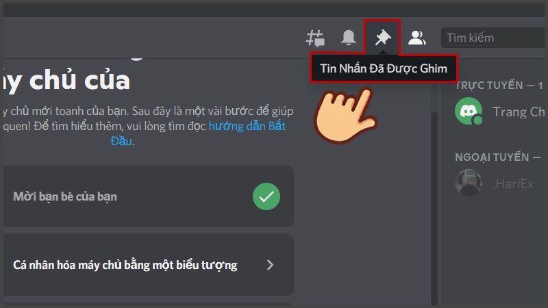 Trong k&ecirc;nh nhắn tin bạn chọn biểu tượng Tin nhắn đ&atilde; được ghim