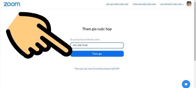 Nhập ID cuộc họp hoặc Tên liên kết cá nhân và bấm nút Tham gia