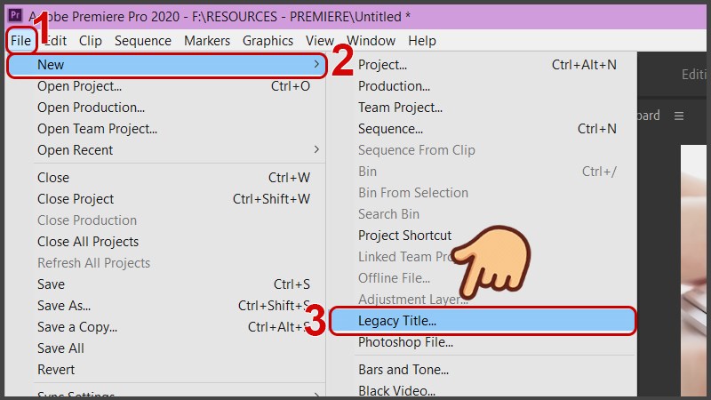 Chọn File > New > Legacy Title&hellip;