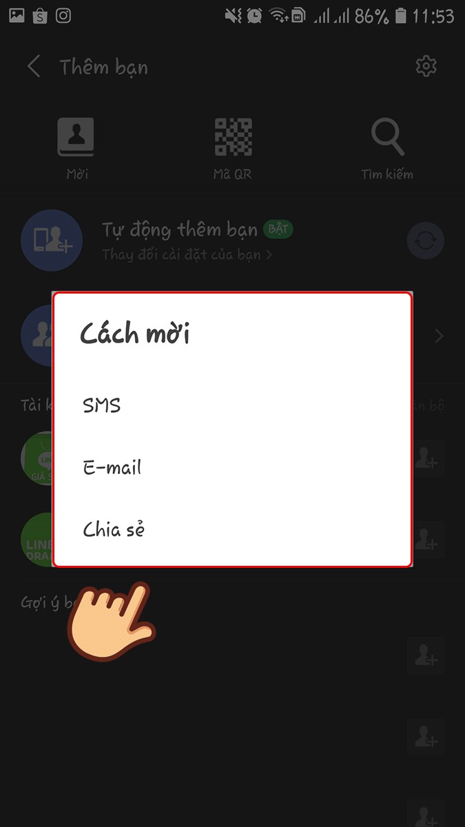 Gửi lời mời đến bạn bè để họ tham gia Line và kết bạn với bạn