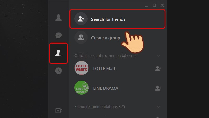 Chọn vào biểu tượng thêm bạn và chọn Search for friend
