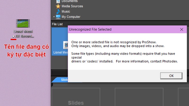 Lỗi unrecognized file selected trong Proshow Producer