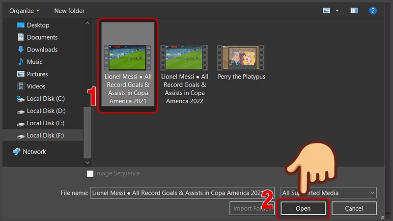 Chọn video rồi chọn Open