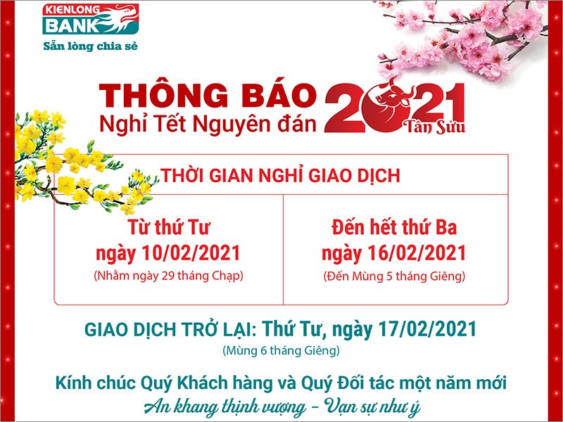 Lịch nghỉ tết KienLong Bank