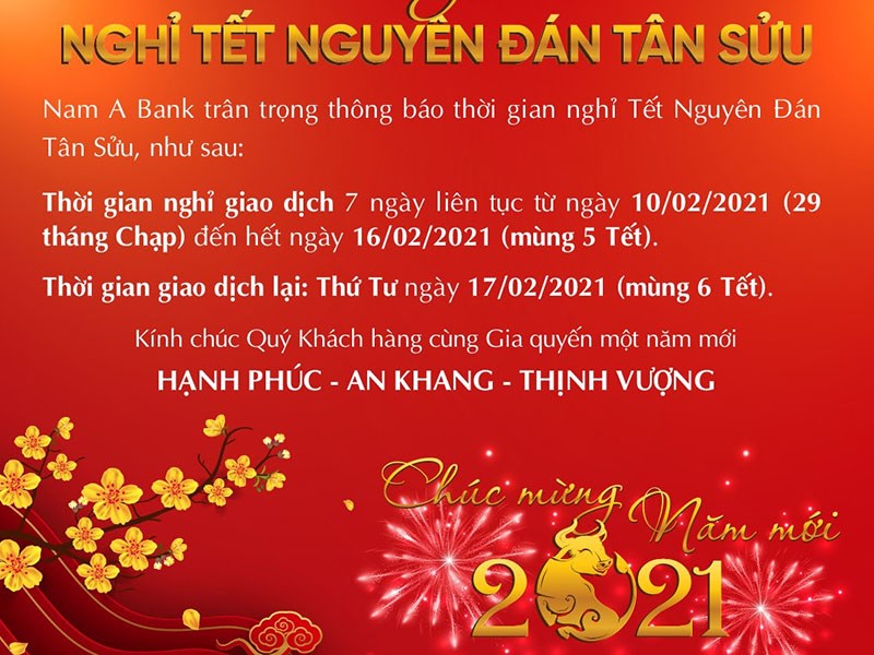 Lịch nghỉ tết của Nam Á Bank