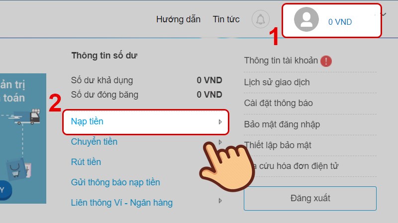 Bấm v&agrave;o t&agrave;i khoản của bạn v&agrave; chọn Nạp tiền