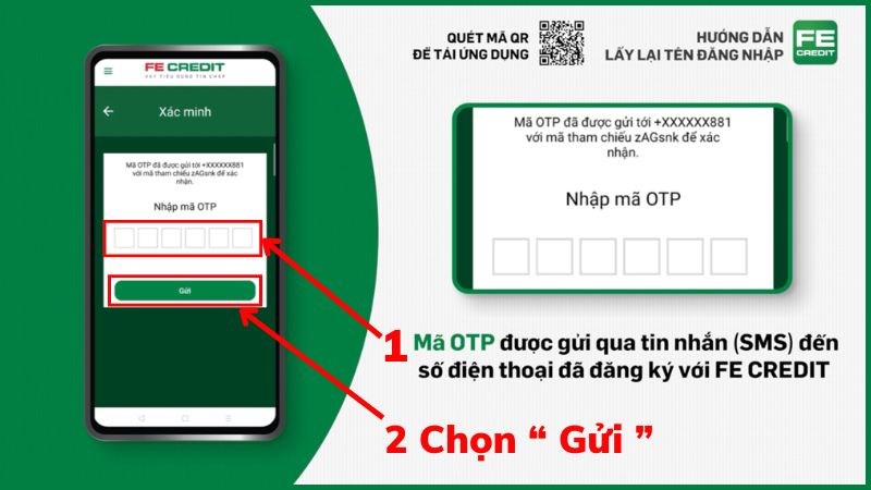 Nhập m&atilde; OTP 6 số v&agrave; Gửi