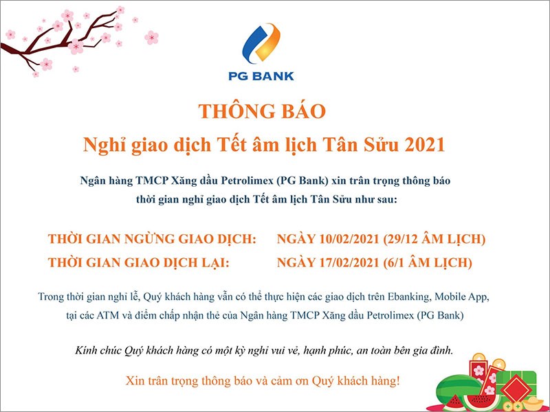 Lịch nghỉ tết PG Bank