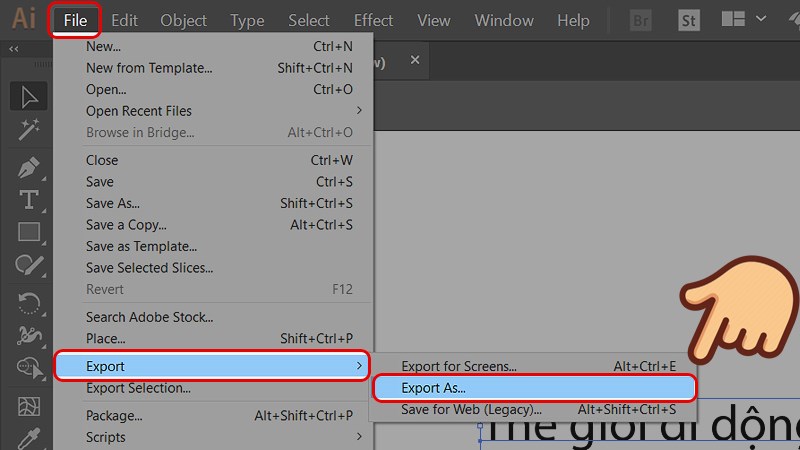 Chọn File > Export > Export As…
