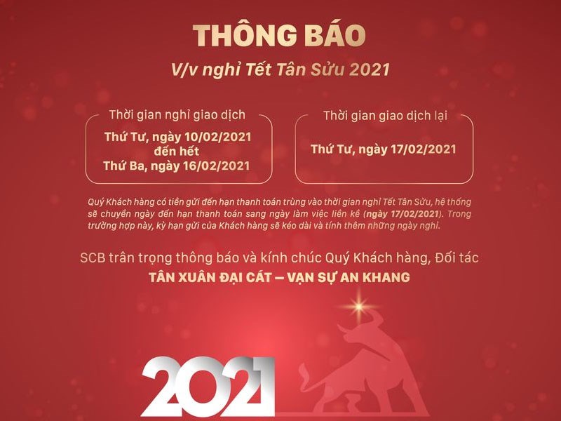 Lịch nghỉ tết SCB