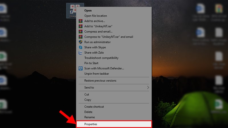 Nhấn chuột phải vào Unikey.exe > Chọn Properties