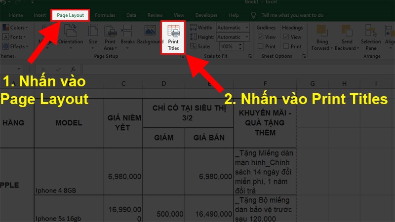 Cách lặp lại tiêu đề trong Excel khi in ấn fiel Excel