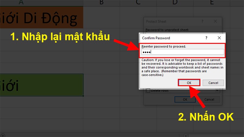 Xác định lại mật khẩu > Nhấn OK
