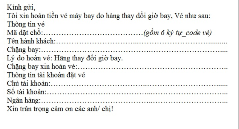 Mẫu đơn yêu cầu hoàn vé Vietnam Airlines Mẫu đơn yêu cầu hoàn vé Vietnam Airlines