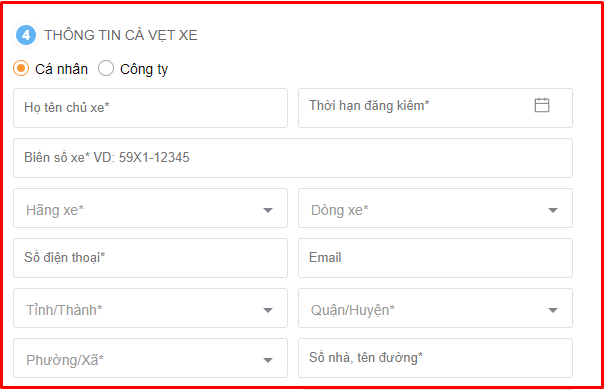 Nhập th&ocirc;ng tin cần thiết