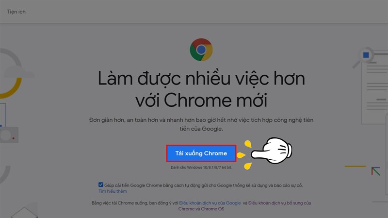 Nhấn tải xuống Chrome để cập nhật phi&ecirc;n bản 87