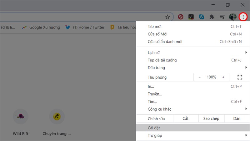 Mở c&agrave;i đặt trong Chrome