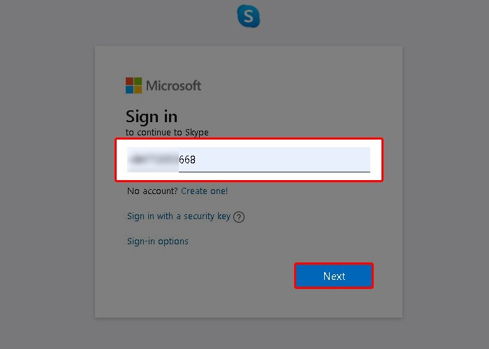 Nhập ID Skype/Email/số điện thoại và nhấn Next