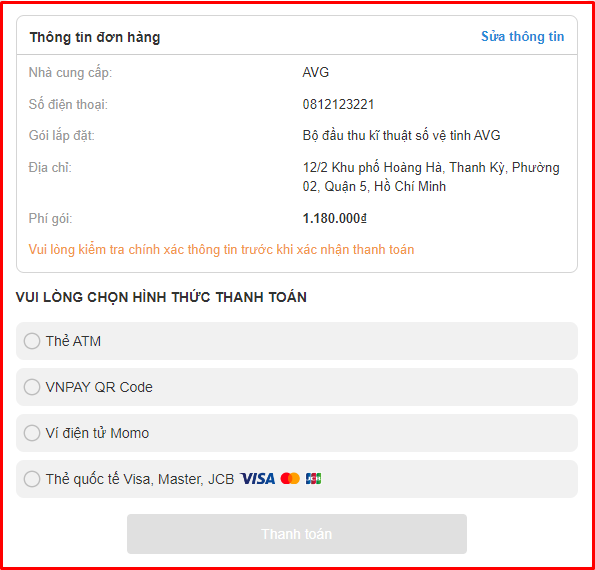 Kiểm tra lại thông tin và chọn hình thức thanh toán