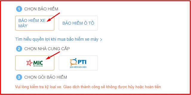 Truy cập web Thế Giới Di Động và chọn mục Bảo hiểm xe máy