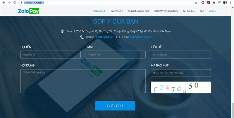 Trang đóng góp ý kiến ZaloPay