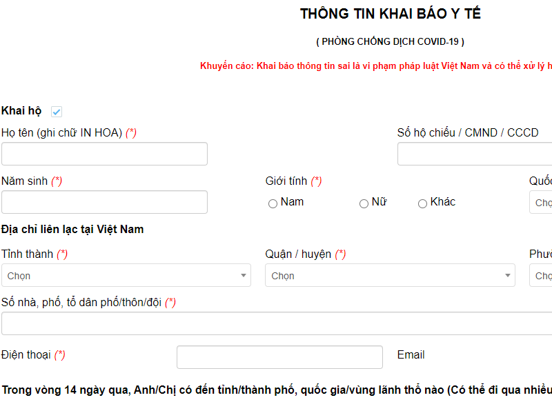 Chuẩn bị các thông tin cá nhân sau