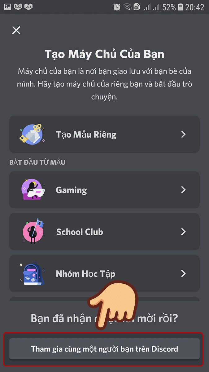 Chọn Tham gia cùng một người bạn trên Discord