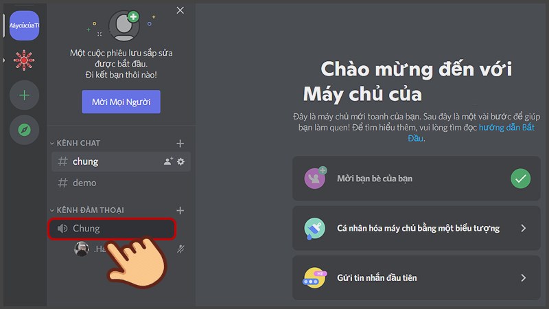 Nhấn vào một trong các kênh đàm thoại muốn stream