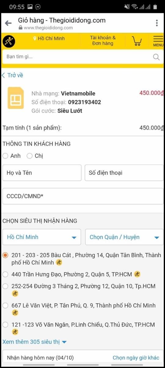 Nhập th&ocirc;ng tin đơn h&agrave;ng đầy đủ