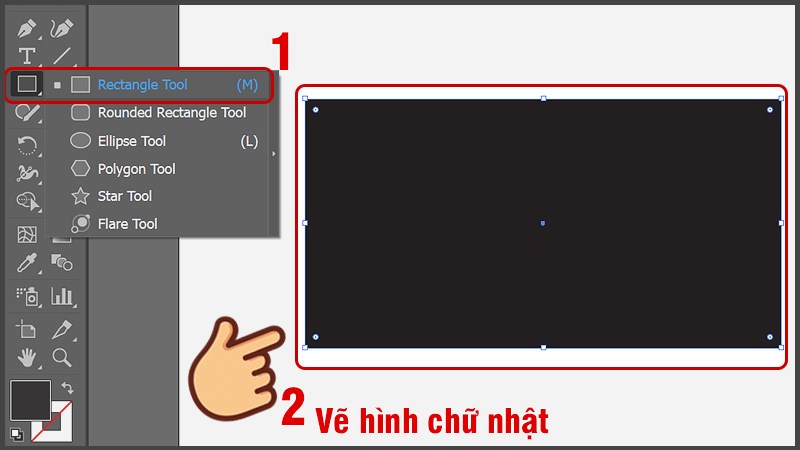 Dùng công cụ Rectangle Tool (phím tắt M) vẽ một hình chữ nhật