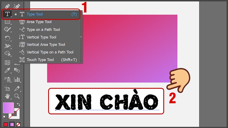 Chọn công cụ Type Tool (phím tắt T) viết nội dung text bạn muốn