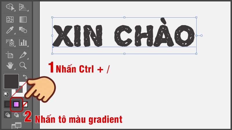 nhấn tổ hợp phím Ctrl + / và click sang biểu tượng tô màu chuyển sắc gradient