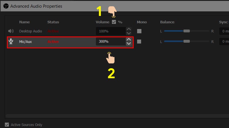 Chỉnh Mic/Aux 200% - 300%