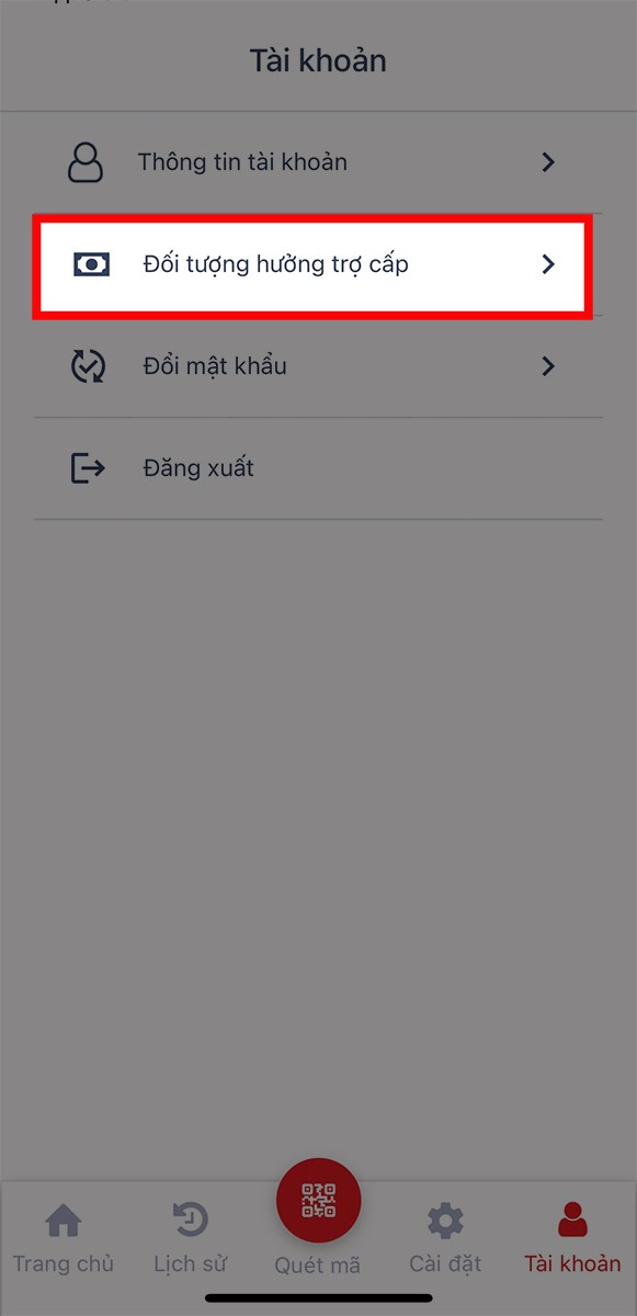 Chọn Th&ocirc;ng tin hưởng trợ cấp