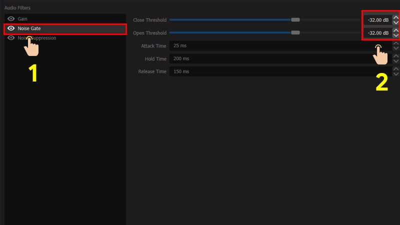 Chỉnh thông số bộ lọc Noise Gate