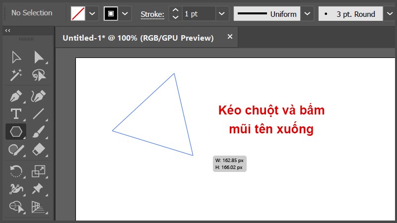 K&eacute;o chuột v&agrave; vẽ một h&igrave;nh đa gi&aacute;c, bấm mũi t&ecirc;n xuống để giảm số g&oacute;c về 3