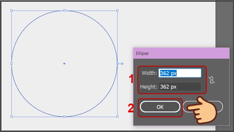 nhập chiều rộng (Width) v&agrave; chiều cao (Height) bằng nhau sau đ&oacute; nhấn OK