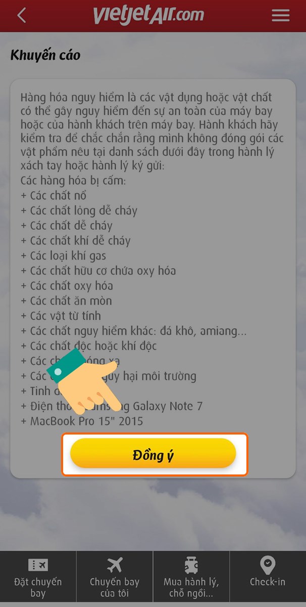 Sau khi xong các bước trên, nhấn Đồng ý để xác nhận hoàn thành thủ tục Check-in