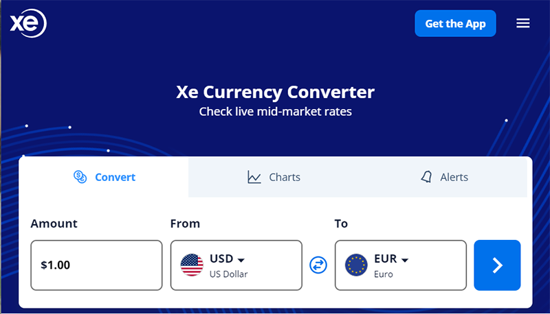 Giao diện của XE Currency Converter
