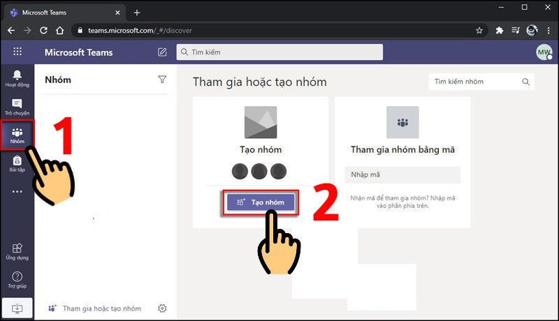 Chọn Nh&oacute;m v&agrave; nhấn Tạo nh&oacute;m