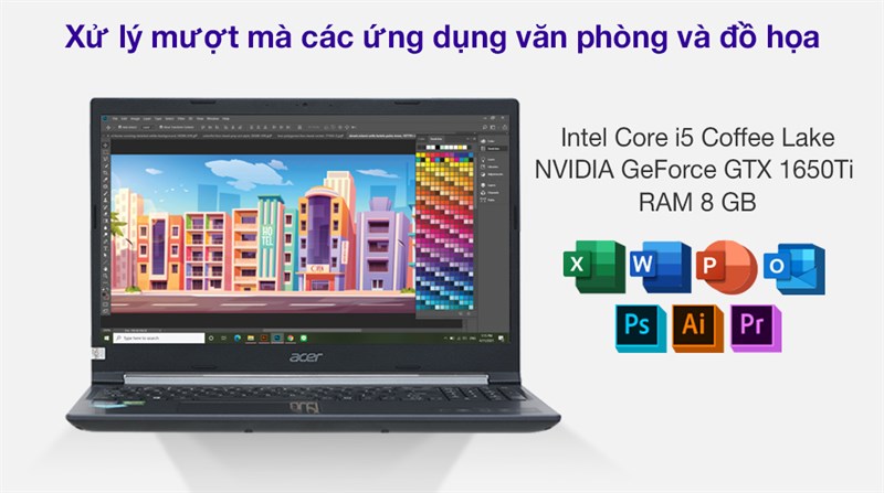 Acer Aspire 7 A715 75G 52S5 i5 9300H/8GB/512GB/4GB GTX1650Ti/Balo/Win10 (NH.Q85SV.002)