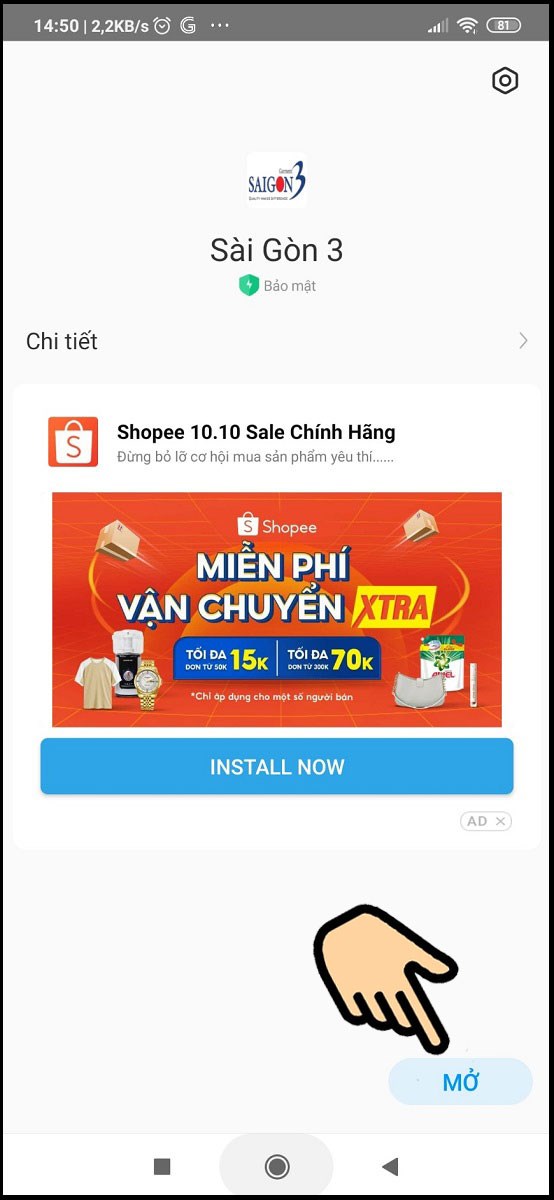 Bấm chọn Mở Bấm chọn Mở