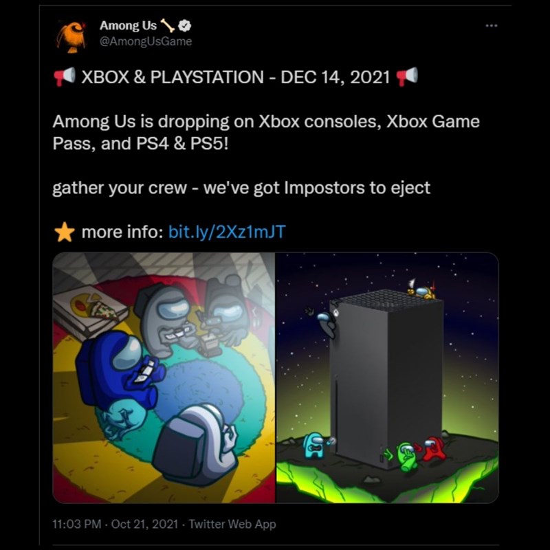 Th&ocirc;ng b&aacute;o từ t&agrave;i khoản twitter ch&iacute;nh thức của Among Us