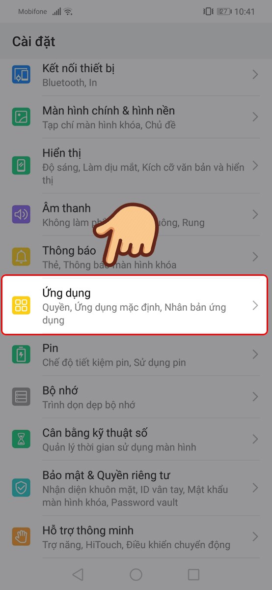 Chọn mục Ứng dụng