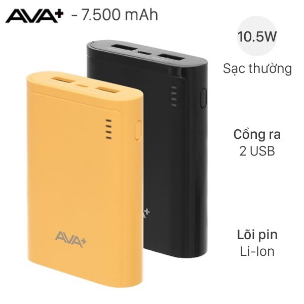 Pin sạc dự ph&ograve;ng 7.500 mAh AVA+ LA Y68